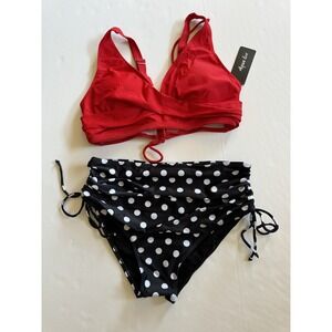 Aqua Eve Women High Waisted Bikini Twist Front Swimsuits Lace up Bikini Tops L